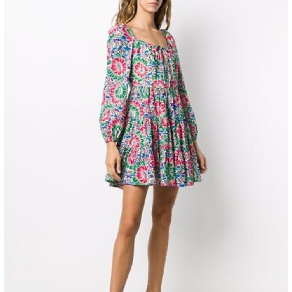 RIXO London Roxy Hibiscus Floral Long Sleeve Vacation Mini Dress Sz M NWT Cotton